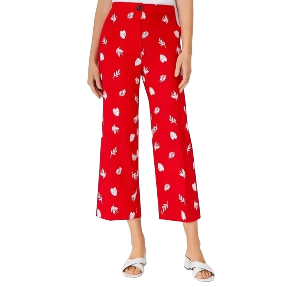 Ann Taylor Red Embroidered Wide Leg Cropped Pants Size 14P